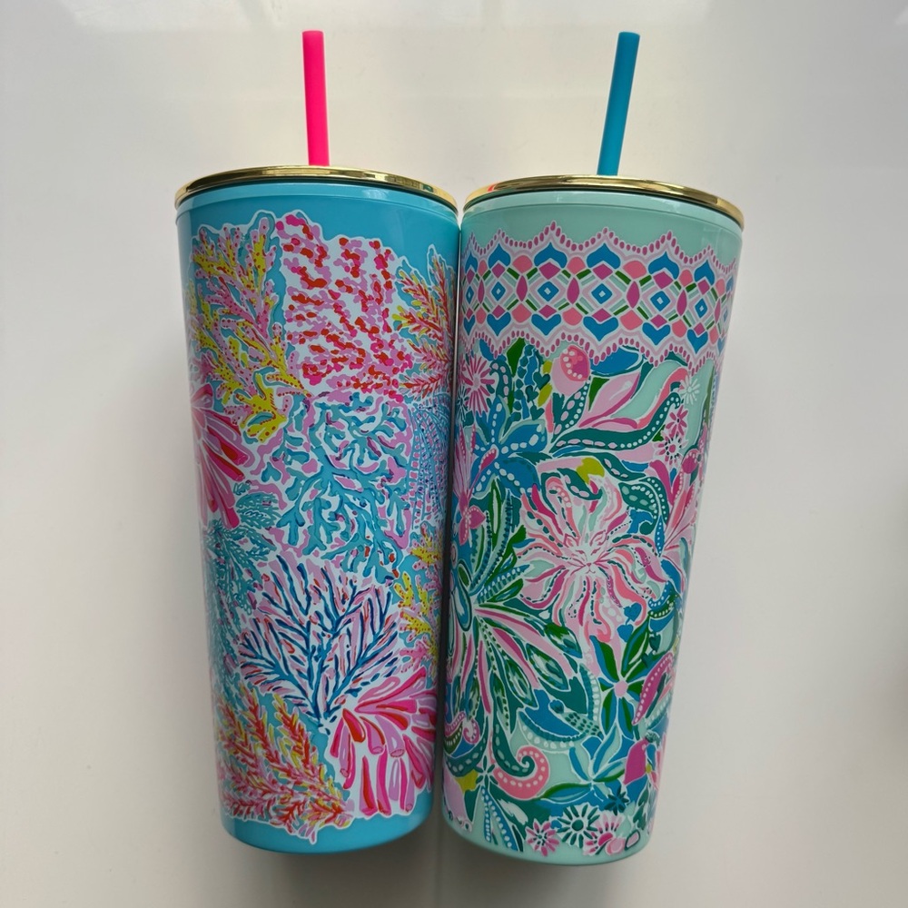 Lilly Pulitzer Colorful Floral Tumblers with Straws